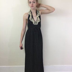 Young Edwardian Black Polka Dot Halter Maxi Dress